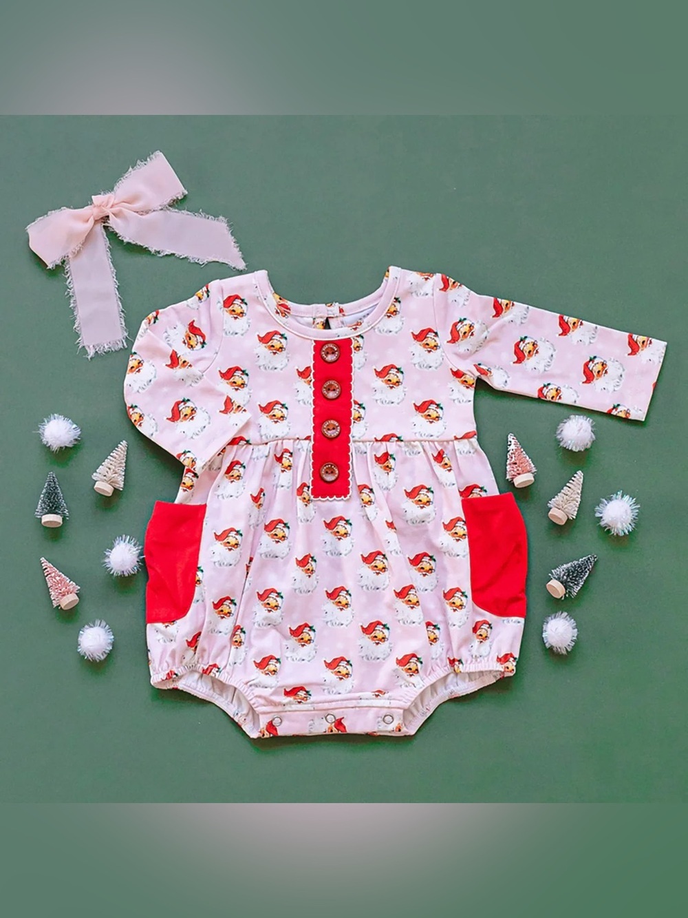 Swoon Baby Santa Baby Petal Picot Bubble romper long sleeve girl christmas